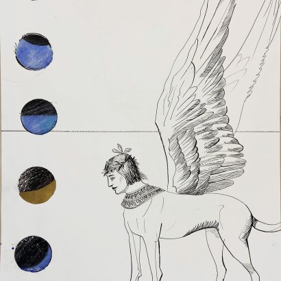 The sphinx. Mixed media on paper. 70x50 cm.
